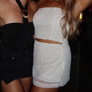 Abercrombie & Fitch White Beaded Strapless Mini Dress